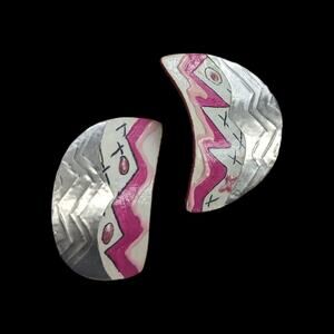 Handmade Vintage Leather crescent art  earrings